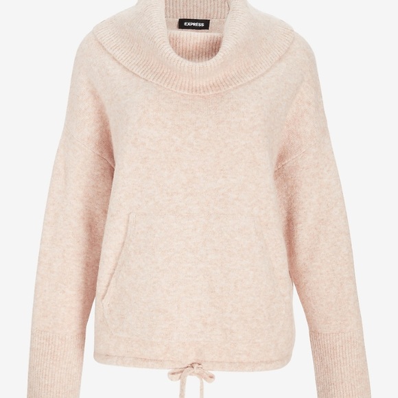 Express Sweaters - Pink and cream, very soft drawstring cowl neck sweater.